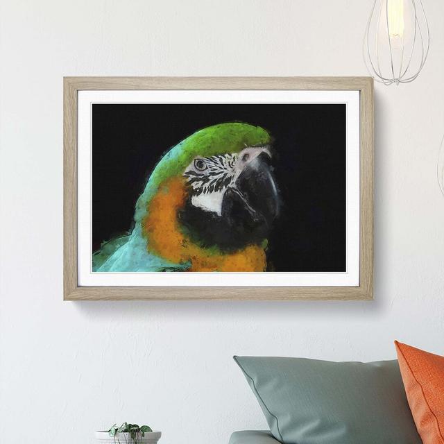 Yellow & Green Macaw Parrot in Abstract - Picture Frame Painting Print East Urban Home Size: 35cm H x 50cm W x 2cm D, Frame Option: Oak on Productcaster.