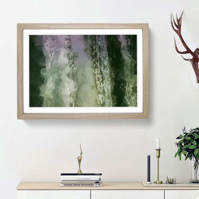 Bird Flying by the Waterfall in Abstract - Picture Frame Graphic Art Print East Urban Home Frame Option: Oak Framed, Size: 48cm H x 65cm W x 2cm D on Productcaster.