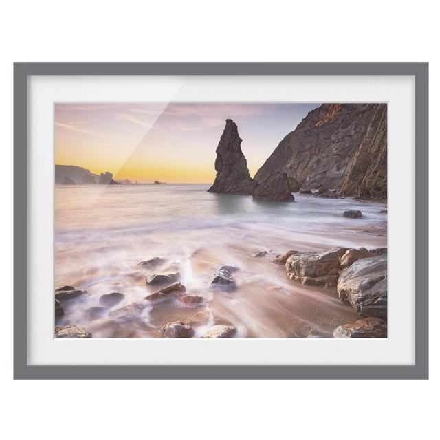 Spanish Beach at Sunrise - Picture Frame Photographic Art Print on Paper East Urban Home Rahmenoptionen: Matt grey, Size: 70cm H x 100cm W on Productcaster.