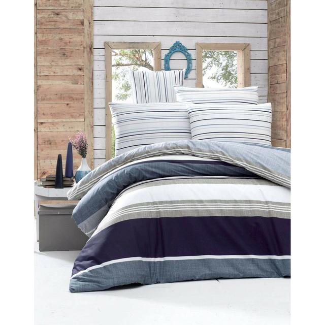 Dario Blue/White/Grey 100% Cotton Duvet Cover Set House of Hampton Size: 200 x 220cm Duvet Cover + 2 Pillowcases on Productcaster.