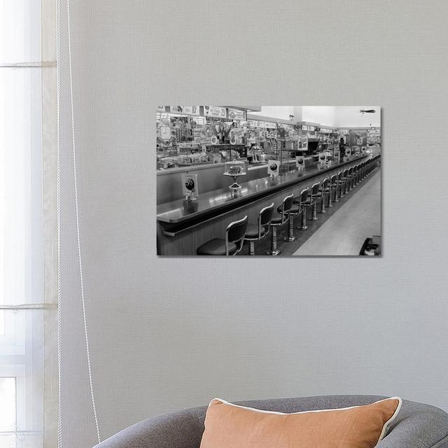 1950s-1960s Interior Of Lunch Counter With Chrome Stools - Wrapped Canvas Print Latitude Run Size: 45.72cm H x 66.04cm W x3.81cm D on Productcaster.