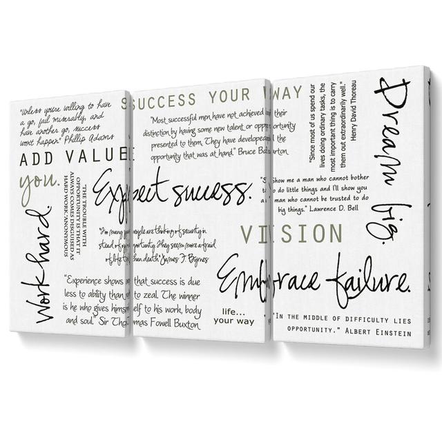 Work Hard Dream Big Expect Success - 3 Piece Wrapped Canvas Graphic Art Maturi Colour: White, Size: 121.9cm H x 243.8cm W on Productcaster.