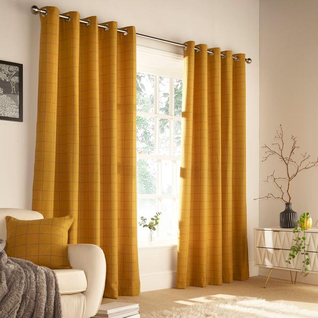 Polyester Room Darkening Grommet / Eyelet Curtain Pair (Set of 2) furn. Colour: Ochre, Panel Size: 229 W x 183 D cm on Productcaster.