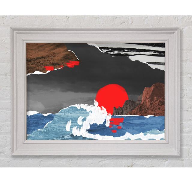 Cut Out Mountain Ocean Red Sun Framed Print Highland Dunes Size: 59.7cm H x 84.1cm W on Productcaster.