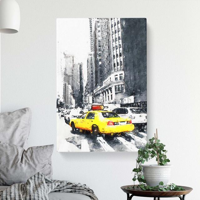 A Yellow Taxi Cab in New York - Wrapped Canvas Painting Print East Urban Home Size: 76cm H x 50cm W x 3cm D on Productcaster.