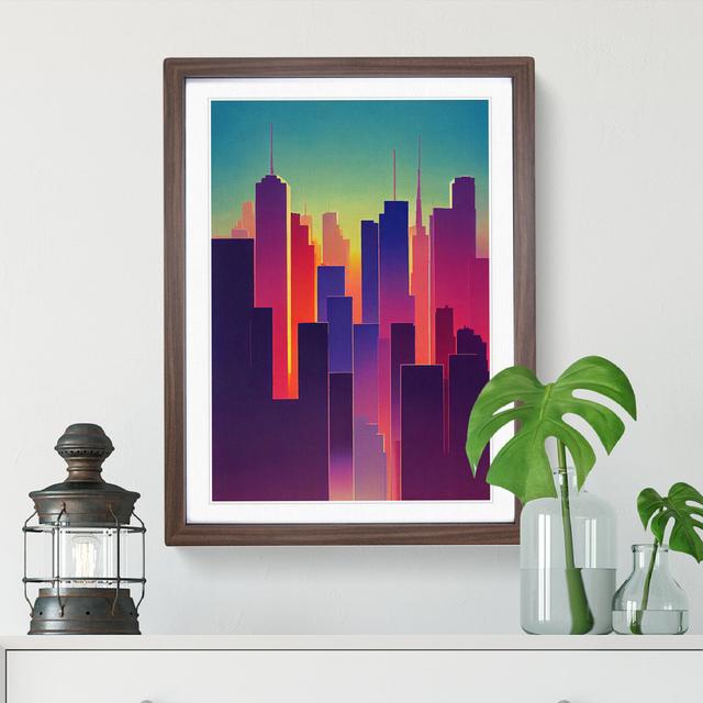 Bright City Skyline Abstract - Single Picture Frame Print 17 Stories Frame Colour: Walnut, Size: 46cm H x 34cm W x 2cm D on Productcaster.