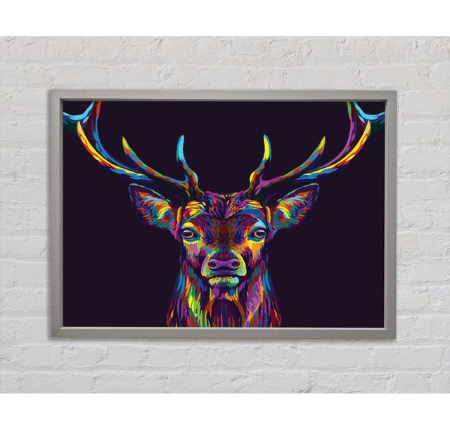 The Colourful Stag - Print Union Rustic Format: Light Grey Framed Canvas, Size: 100cm H x 141.4cm W x 3.3cm D on Productcaster.