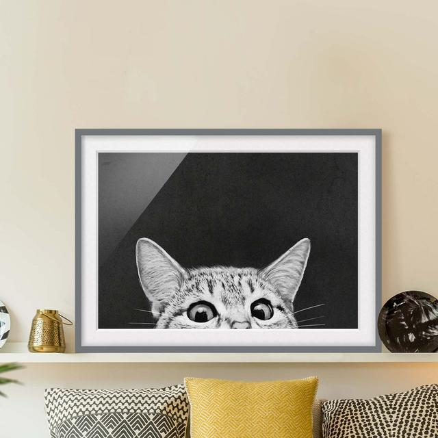 Illustration Cat Black White Drawing - Picture Frame Graphic Art on Paper Rosalind Wheeler Size: 40cm H x 55cm W x 2cm D, Frame Option: Grey Framed on Productcaster.