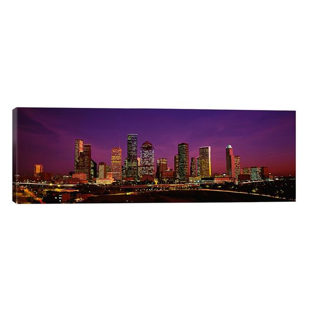 'Buildings Lit up At Night, Houston, Texas, USA' by Panoramic Images - Wrapped Canvas Panoramic Graphic Art Print Ebern Designs Size: 60.96cm H x 182. on Productcaster.