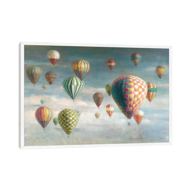 Hot Air Balloons With Pink Crop by Danhui Nai - Painting on Canvas 17 Stories Format: White Framed Canvas, Size: 101.6cm H x 152.4cm W x 3.81cm D on Productcaster.