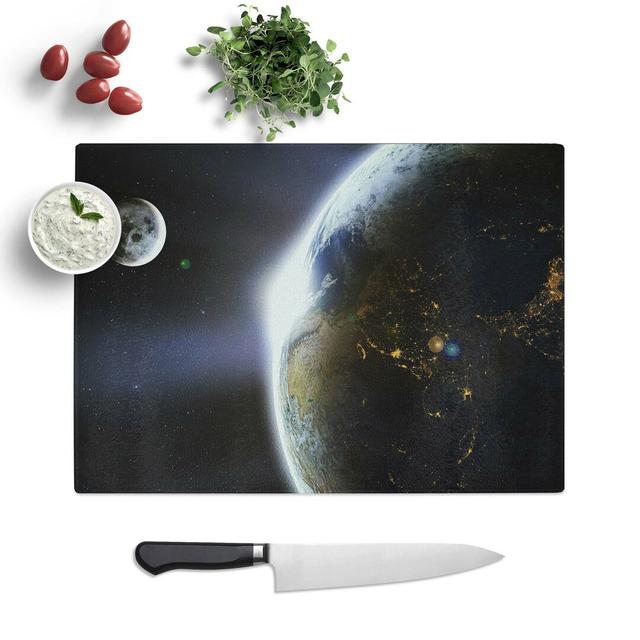 Tempered Glass The Moon and Planet Earth Chopping Board East Urban Home Size: 28.5 cm W x 20 cm L on Productcaster.