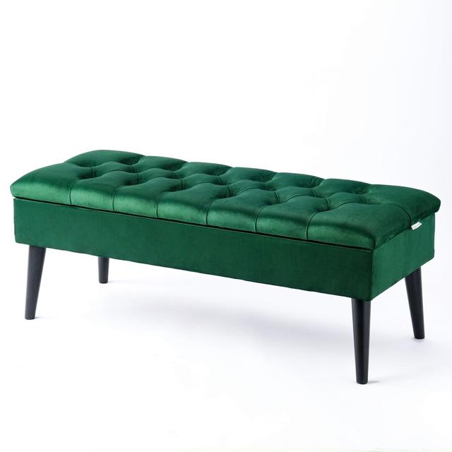 Thalassa Velvet Upholstered Storage Bench Canora Grey Size: H44 x W120 x D30cm, Upholstery: Green, Colour: Black on Productcaster.