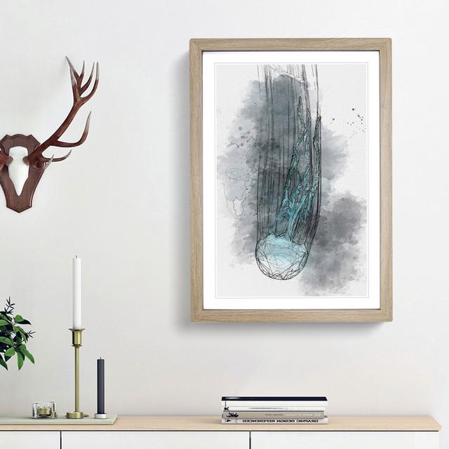 Neon Blue Jellyfish Abstract Art - Picture Frame Graphic Art Print East Urban Home Size: 65cm H x 48cm W x 2cm D, Frame Option: Oak Framed on Productcaster.