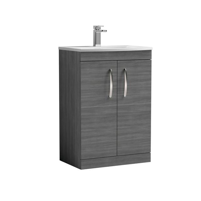 Athena 610mm Single Bathroom Vanity with Integrated Vitreous China Basin Nuie Vanity Unit Colour: Anthracite Woodgrain on Productcaster.