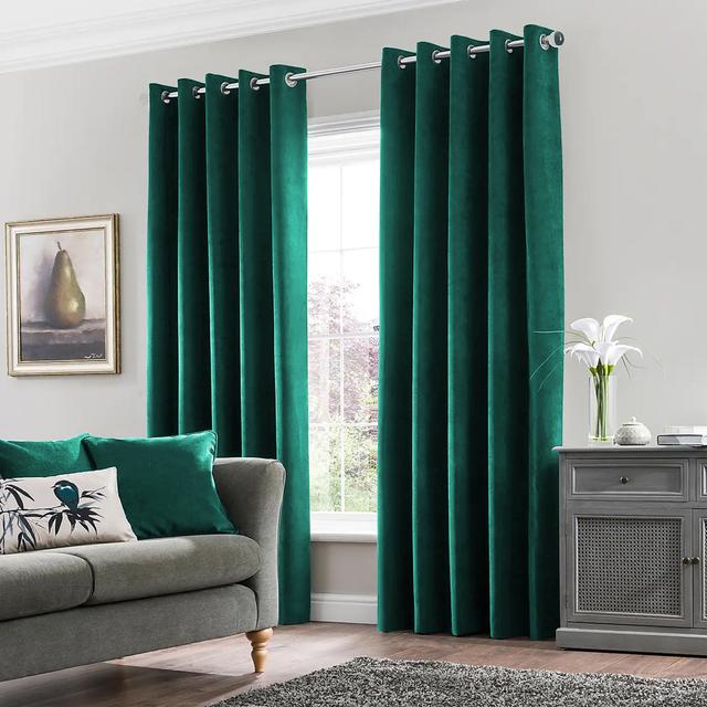 Erno Sheer Eyelet Velvet Curtains (Set of 2) Fairmont Park Colour: Green, Panel Size: 228 W x 228 D cm on Productcaster.