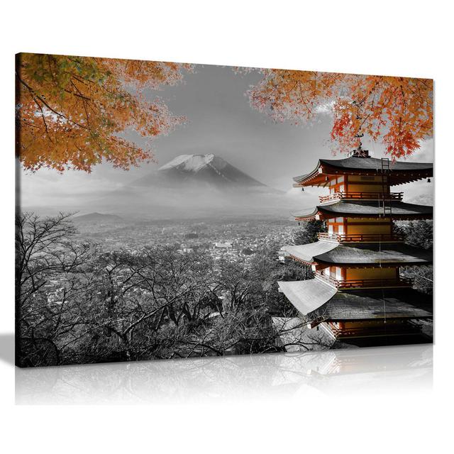 Japanese Temple In Autumn - Print Panther Print Colour: Orange, Size: 31cm H x 46cm W on Productcaster.