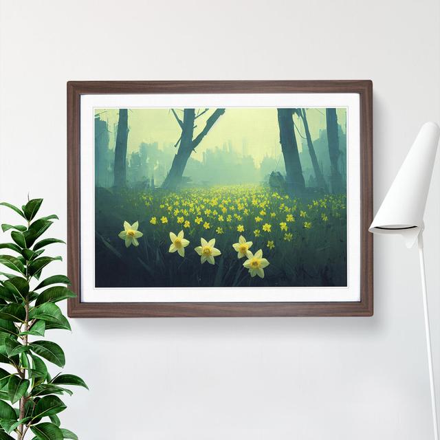 Daffodil Flower Field - Picture Frame Graphic Art Latitude Run Frame Colour: Walnut, Size: 34cm H x 46cm W x 2cm D on Productcaster.