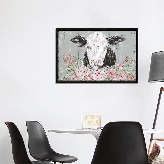 Floral Cow by Ashley Bradley - Painting Print on Canvas August Grove Size: 66.04cm H x 101.6cm W x 3.81cm D, Format: Black Framed on Productcaster.