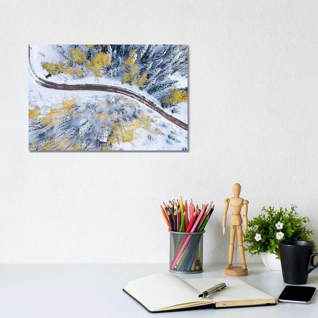 Roadway Through The Snowy Aspens by Jonathan Ross Photography - Wrapped Canvas Painting Alpen Home Size: 20.32cm H x 30.48cm W x 1.905cm D on Productcaster.