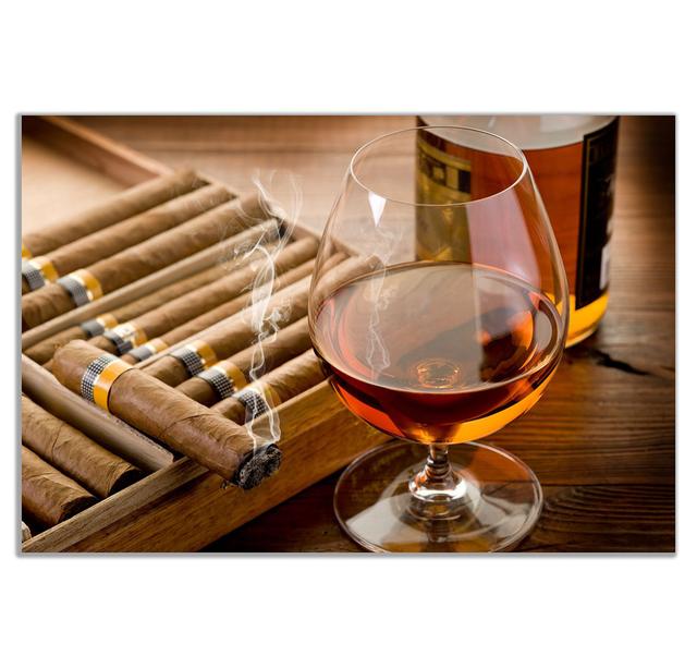 Man Cave Liquor In Cup With Cigar - Wrapped Canvas Print Panther Print Size: 20cm H x 31cm W on Productcaster.