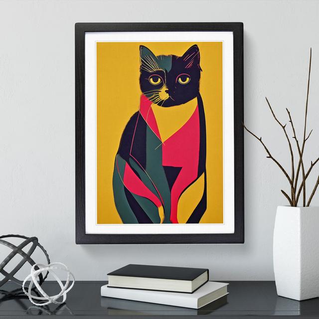 Colourful Cat No.4 Abstract - Picture Frame Graphic Art Marlow Home Co. Frame Colour: Black, Size: 64cm H x 46cm W on Productcaster.