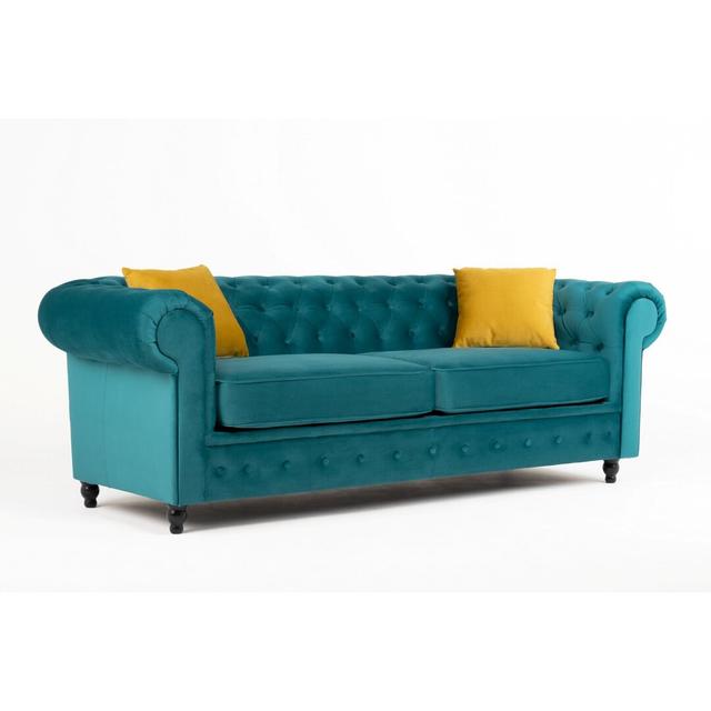 Frances 3 Seater Velvet Sofa Mercer41 Upholstery Colour: Ocean on Productcaster.