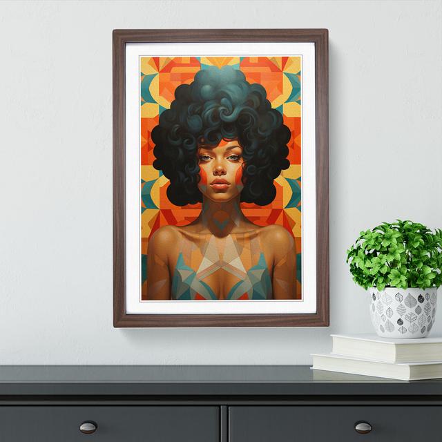 Woman With Curls Geometric - Single Picture Frame Print on Wood Marlow Home Co. Frame Colour: Walnut, Size: 64cm H x 46cm W x 2cm D on Productcaster.