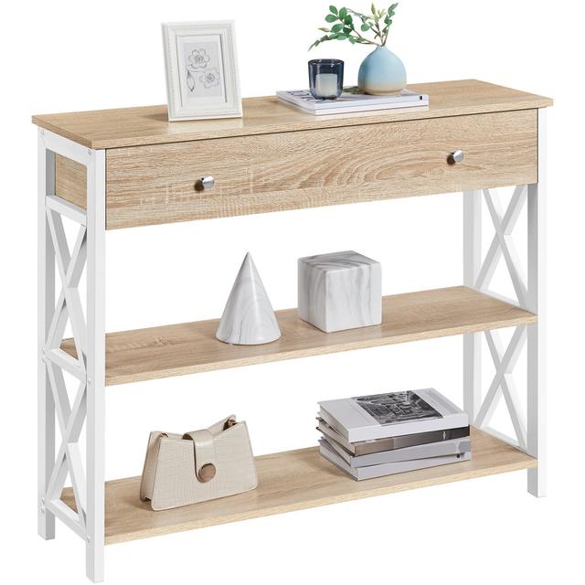 100cm Console Table Yaheetech Table Base Colour: White, Colour (Table Top): Light Oak on Productcaster.