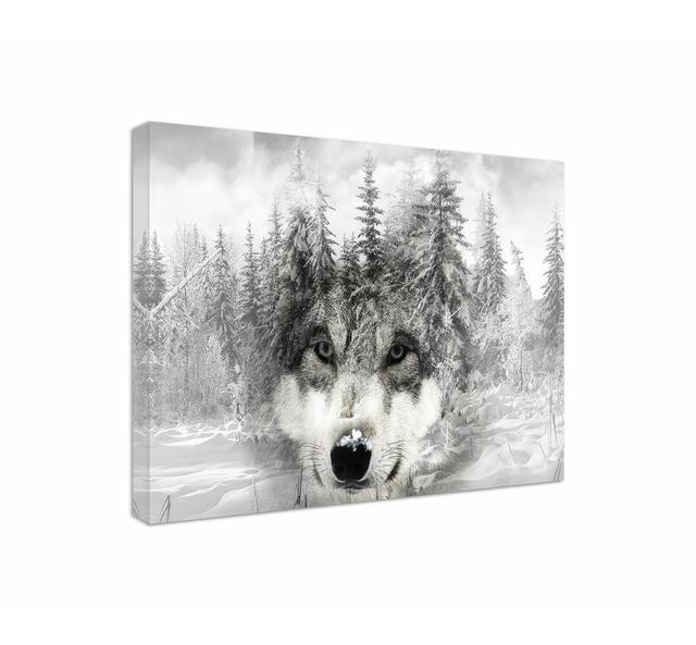 Leinwandbild Wolf vor winterlichem Hintergrund Alpen Home Größe: 100 cm H x 70 cm B on Productcaster.