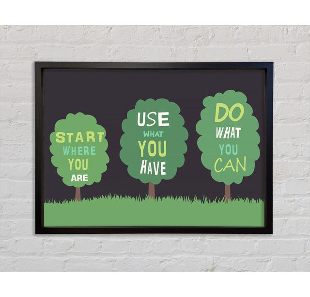 Start Where You Are Gerahmter Druck Happy Larry Größe: 59,7 cm H x 84,1 cm B x 3,3 cm T, Format: Hellgrau gerahmte Leinwand on Productcaster.