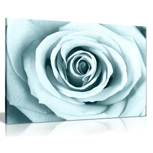 Duck Egg Rose - Wrapped Canvas Photograph Ebern Designs Size: 31cm H x 46cm W on Productcaster.