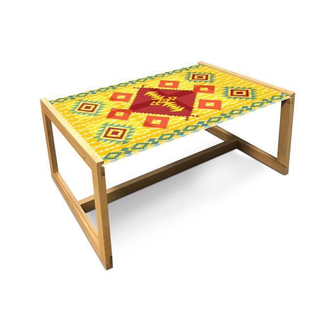 Native Coffee Table, Native Indigenous Pattern Rhombus Borders, Acrylic Glass Center Table With Wooden Frame For Offices Dorms Yellow Orange And Red E on Productcaster.