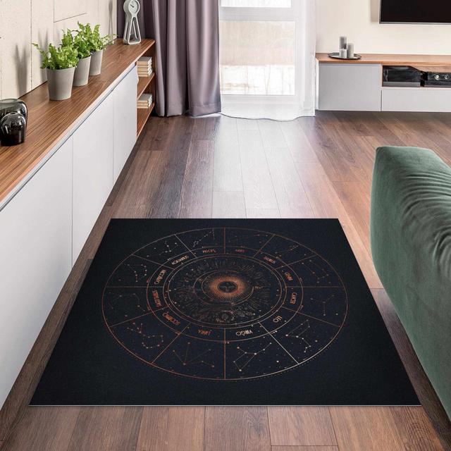 Paulus Astrology the 12 Zodiac Signs Black/Brown Indoor/Outdoor Rug Happy Larry Rug Size: Square 140cm on Productcaster.