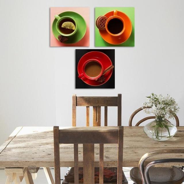 'Three Colourful Cups of Coffee' - 3 Piece Wrapped Canvas Panoramic Photograph Print Set 17 Stories Size: 70cm H x 210cm W on Productcaster.