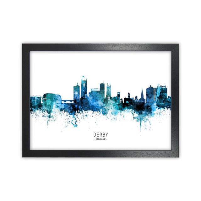 Derby England Skyline Blue City Name by Michael Tompsett - Print Ebern Designs Size: 34cm H x 46cm W x 3cm D, Format: Black Framed on Productcaster.