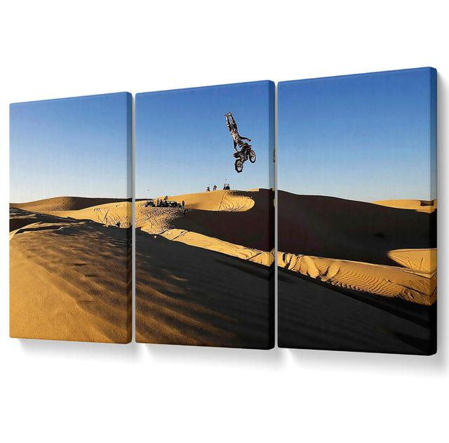 Motorcross Desert Race Jump - 3 Piece Wrapped Canvas Graphic Art Brayden Studio Size: 81.3cm H x 163cm W on Productcaster.