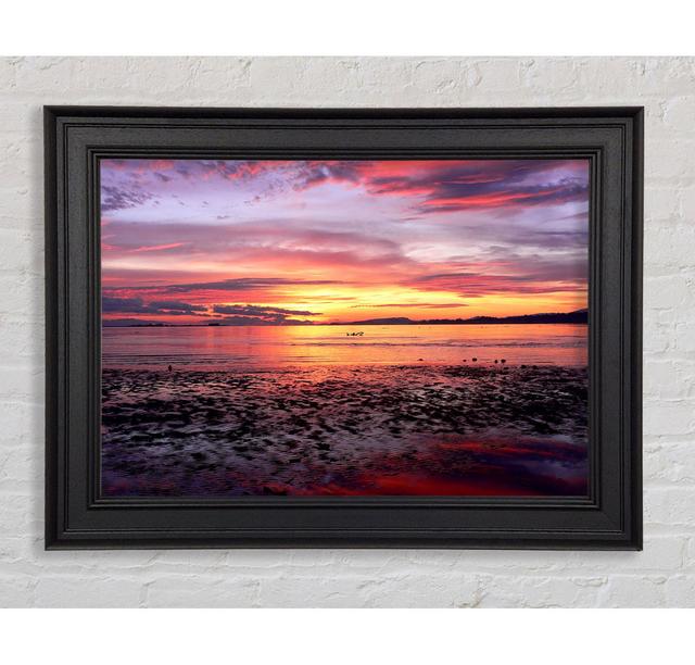 Sea Sunset Paradise Framed Print Wall Art Highland Dunes Size: 84.1cm H x 142.2cm W x 8cm D, Format: Gold Black Framed Paper on Productcaster.