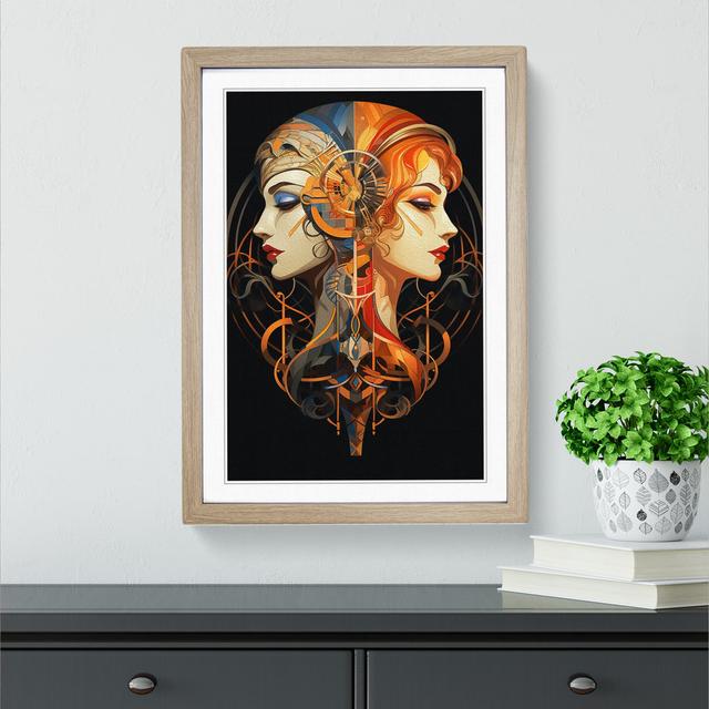 Gemini Zodiac Art Deco - Single Picture Frame Print on Wood Marlow Home Co. Format: Oak Framed, Size: 46cm H x 34cm W on Productcaster.