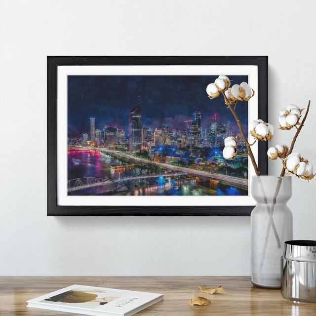 Brisbane City Skyline Australia Painting Picture Frame Graphic Art East Urban Home Size: 62cm H x 87cm W x 2cm D, Format: Black on Productcaster.