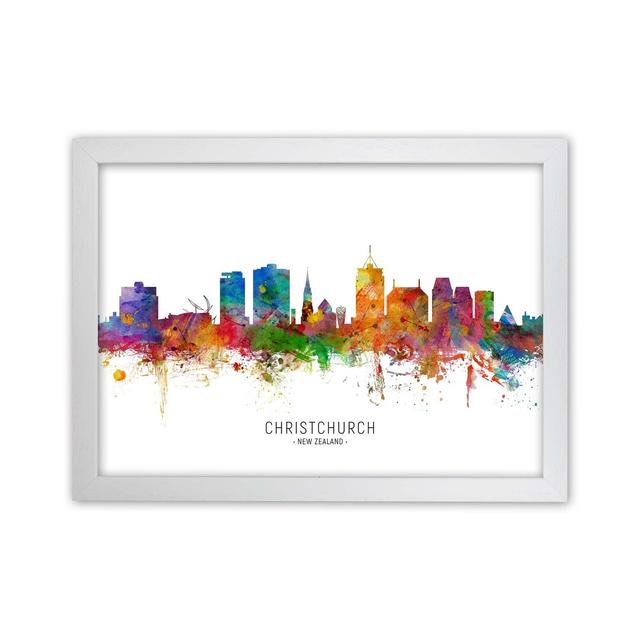 Christchurch New Zealand Skyline by Michael Tompsett - Graphic Art Ebern Designs Format: White Framed, Size: 46cm H x 63cm W x 3cm D on Productcaster.