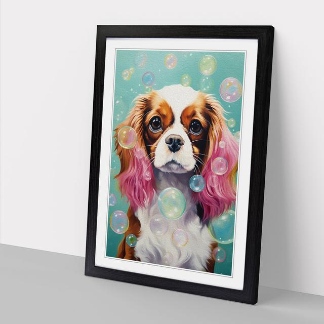 Cavalier King Charles Spaniel Bubble Gum Painting - Print Marlow Home Co. Frame Colour: Black, Size: 46cm H x 34cm W x 2cm D on Productcaster.