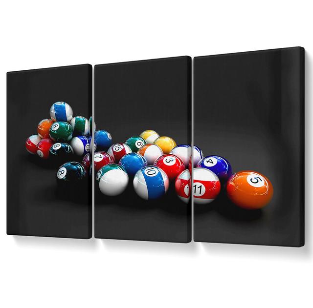 Double Pool Balls - 3 Piece Wrapped Canvas Graphic Art Ebern Designs Size: 121.9cm H x 243.8cm W on Productcaster.