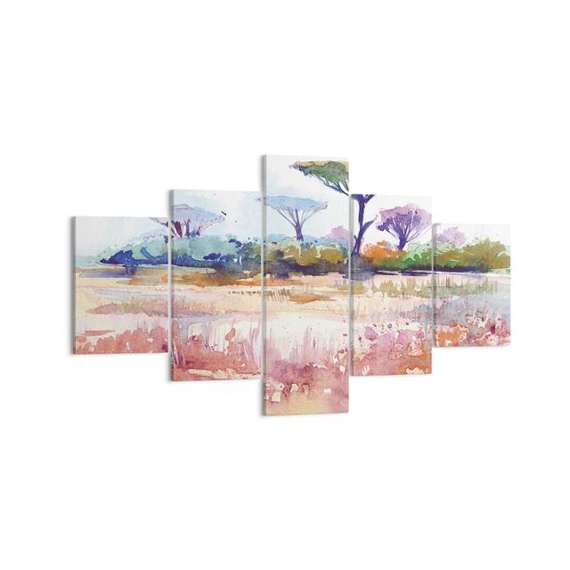 Savanna Trees - 5 Piece Wrapped Canvas Painting Rosalind Wheeler Size: 70cm H x 125cm W x 1.8cm D on Productcaster.