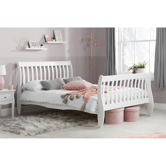 Stegeman Sleigh Bed Highland Dunes Colour: White, Size: Double (4'6) on Productcaster.