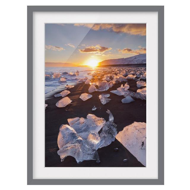 'Ice floes on the beach, Iceland' - Picture Frame Photograph Print on Paper East Urban Home Frame Options: Matt grey, Size: 100 cm H x 70 cm W on Productcaster.