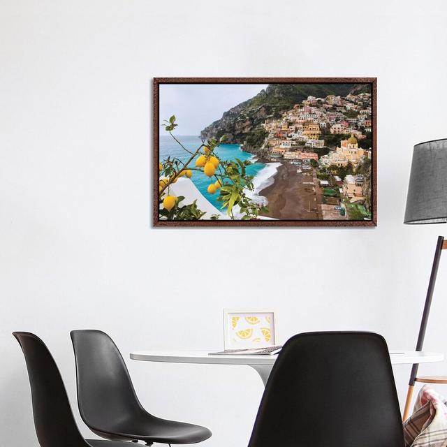 Positano Spring View, Amalfi Coast, Italy by George Oze - Print on Canvas 17 Stories Format: Classic Brown Wood Framed Canvas, Size: 66.04cm H x 101.6 on Productcaster.