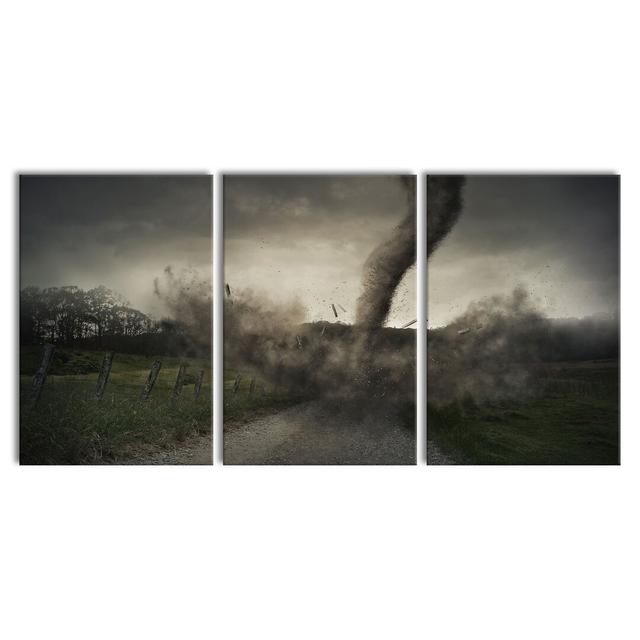 Tornado - 3 Piece Wrapped Canvas Print East Urban Home Size: 120cm H x 240cm W on Productcaster.