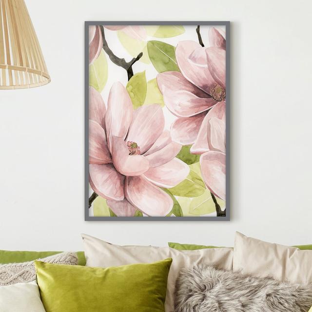 Magnolia Blushes II - Picture Frame Painting Rosalind Wheeler Frame Option: Grey, Size: 70cm H x 50cm W x 2cm D on Productcaster.