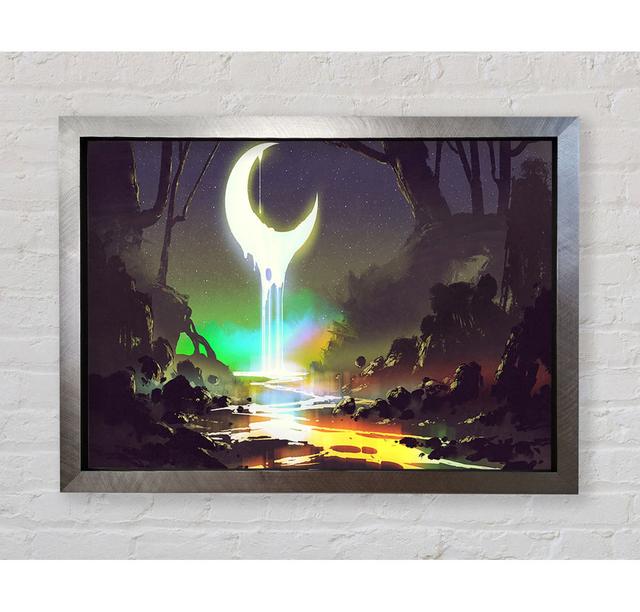 Lava Moon Melting Into The River Framed Print Ophelia & Co. Size: 42cm H x 59.7cm W x 3.4cm D, Format: Silver Framed Paper on Productcaster.