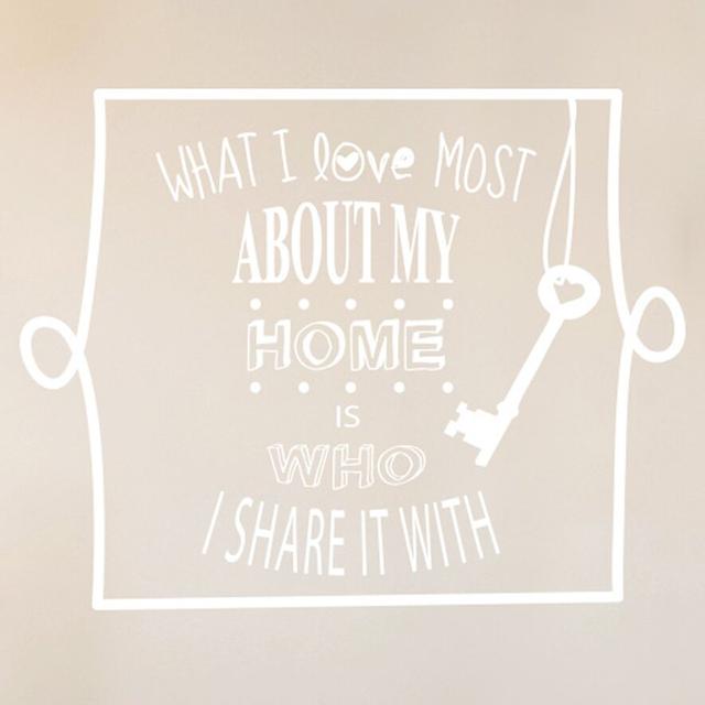 What I Love Most About My Home Is Who I Share It With Wall Sticker Maturi Size: Medium, Colour: White on Productcaster.